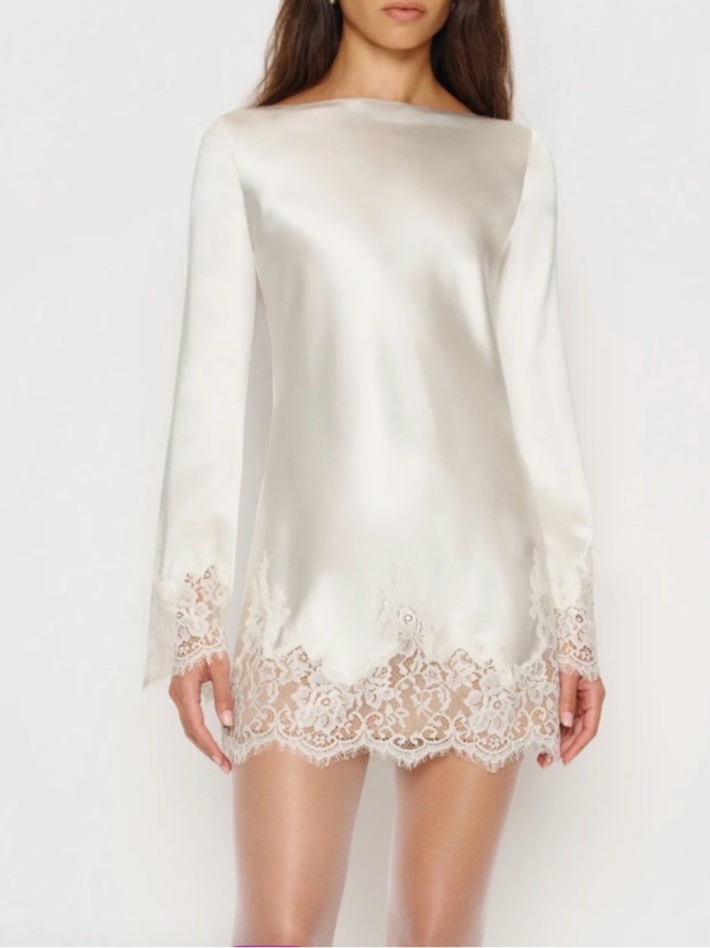 NWT Reformation Blanche Silk Long-Sleeve Mini Dress Ivory Bridal Small